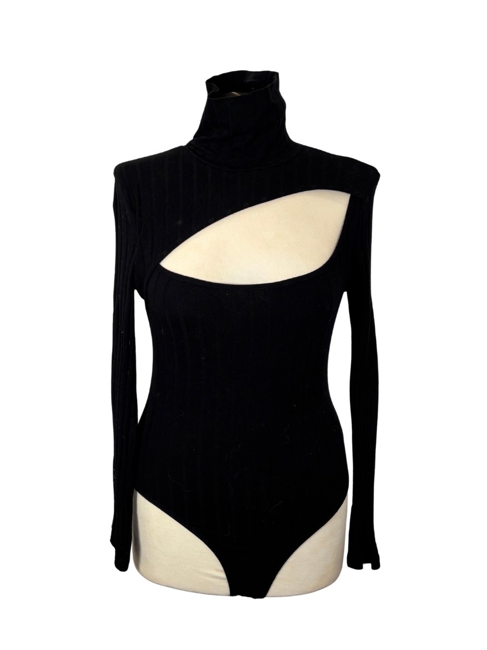 Black Cutout Turtleneck Long-Sleeve Bodysuit